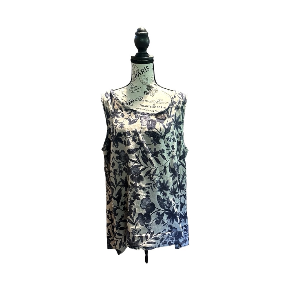 Flax Blue and White Floral Tank Top 100% Lithuanian linen. Like new never worn.